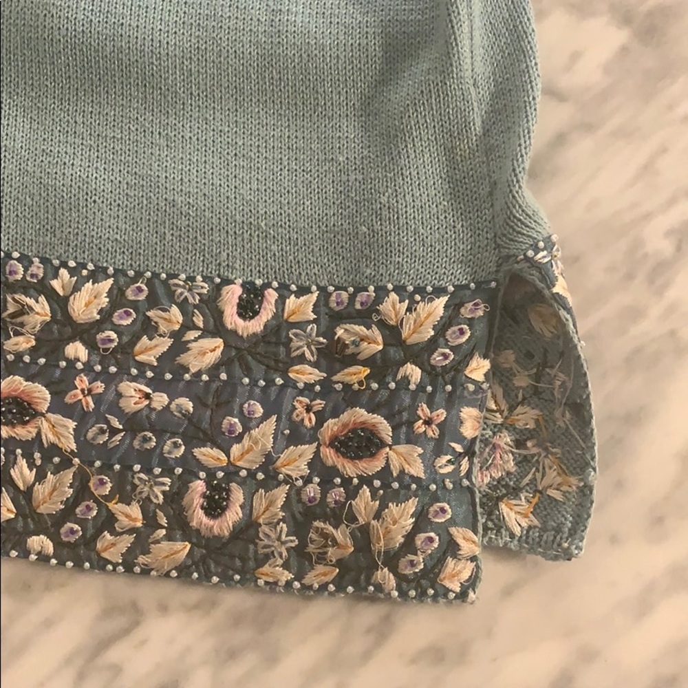Vintage Turquoise Blouse w/ Floral Jeweled Lining